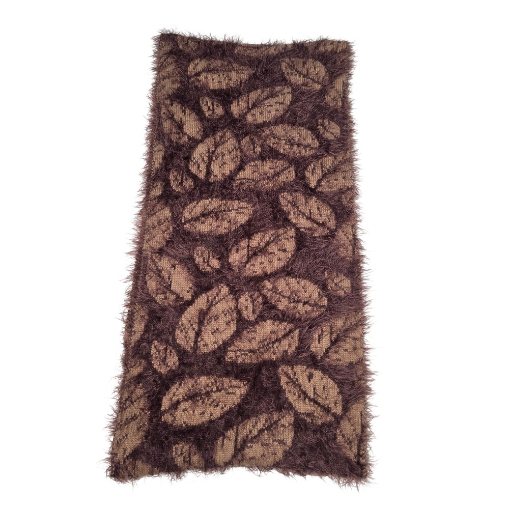 Unbranded Scarf Women OS Brown Leaf Eyelash Knit Fuzzy Warm Winter Wrap